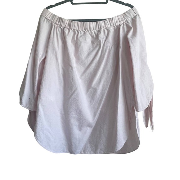 Club Monaco Women Blouse S Pink Off Shoulder Tie Sleeve Parisian Cottage Chic - Picture 2 of 8